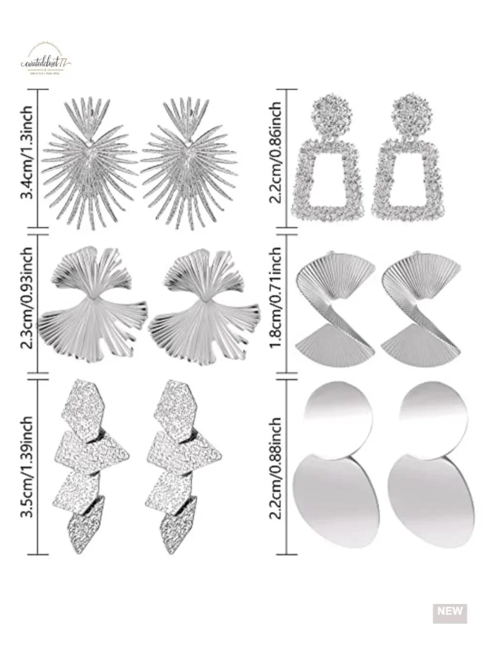 6 Pairs Silver Geometric Drop Dangle Statement Earrings Set Hypoallergenic
